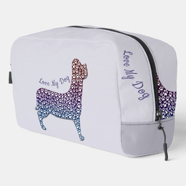 Embossed Indigo Gradient Paw Print Dog Outline Dopp Kit (Right Corner)