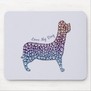 Embossed Indigo Gradient Paw Print Dog Outline Mouse Pad