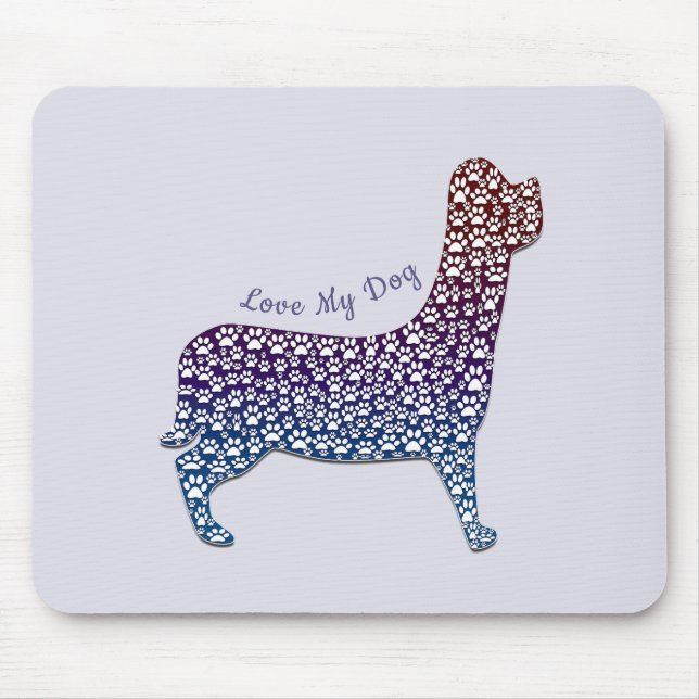 Embossed Indigo Gradient Paw Print Dog Outline Mouse Pad (Front)