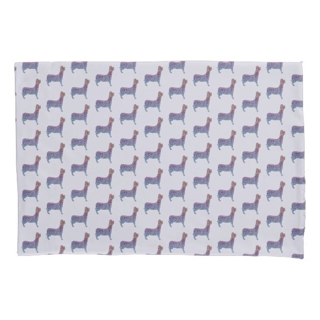 Embossed Indigo Gradient Paw Print Dog Outline Pillowcase (Front)