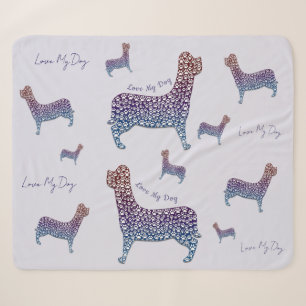 Embossed Indigo Gradient Paw Print Dog Outline Sherpa Blanket