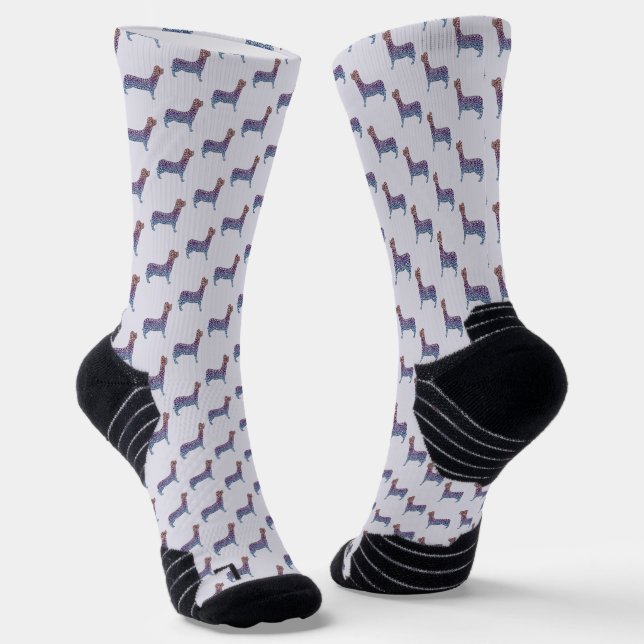 Embossed Indigo Gradient Paw Print Dog Outline Socks (Angled)