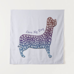 Embossed Indigo Gradient Paw Print Dog Outline Tapestry