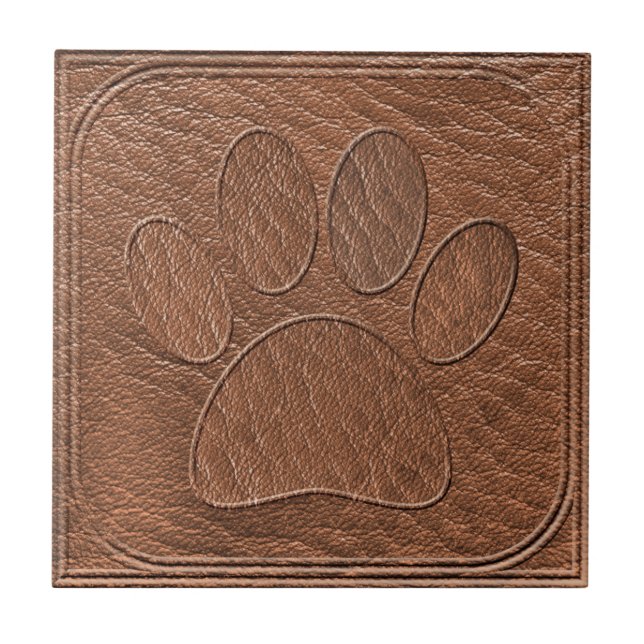 Embossed Leather Dog Paw Print Ceramic Tile (Front)