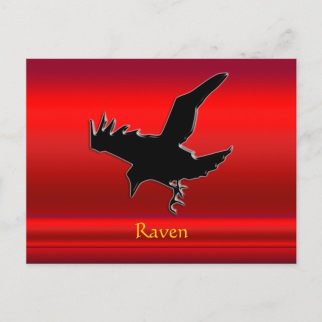Embossed-look black Raven on red chrome-effect Postcard (Front)