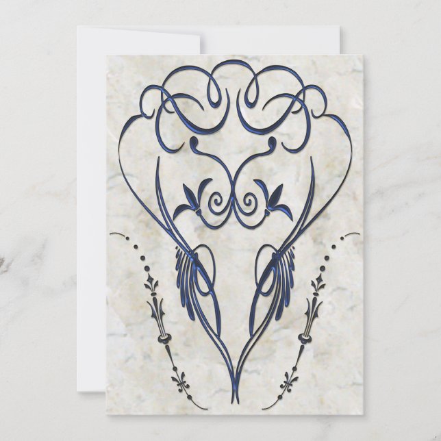 Embossed Look Blue Scroll Elegant Invitations (Front)