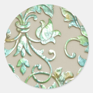 Embossed Look Damask Green Gold Turquoise Classic Round Sticker