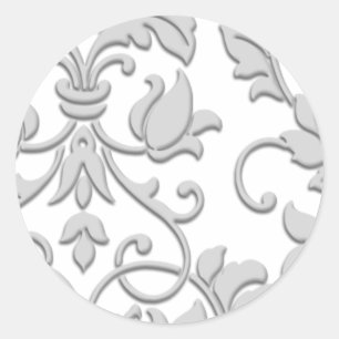 Embossed Look Damask, Grey Classic Round Sticker