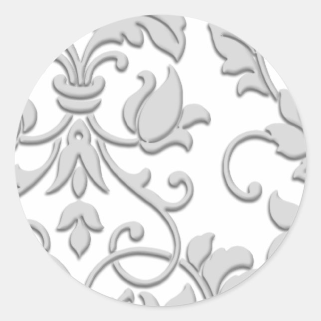 Embossed Look Damask, Grey Classic Round Sticker (Front)