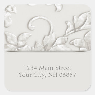 Embossed Look Damask in Off White Square Sticker