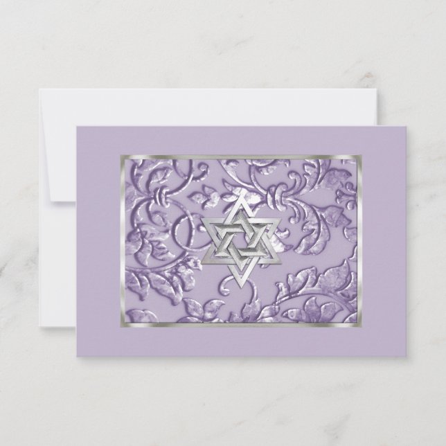 Embossed Look Damask Lavender with Star RSVP (Front)