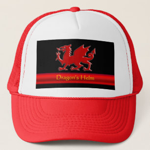 Embossed-look Dragon with red chrome-effect stripe Trucker Hat