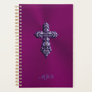 Embossed-look Gothic Cross in Purple with Monogram Planner