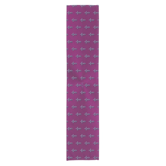Embossed-look Gothic Cross in Purple with Monogram Short Table Runner (Front)