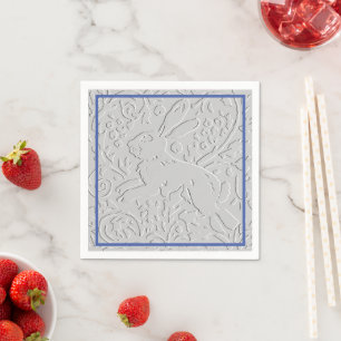 Embossed Look Grey Rabbit Bunny Blue Border Napkin