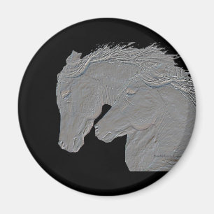 Embossed Look Horses Black background Magnet