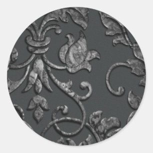 Embossed Look Metallic Damask, Pewter Classic Round Sticker