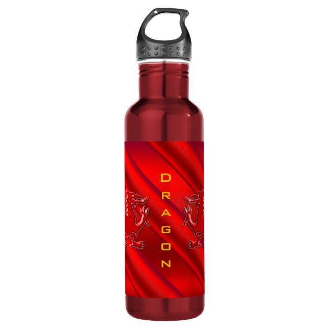 Embossed-look Red Dragon on red chrome-effect 710 Ml Water Bottle (Front)