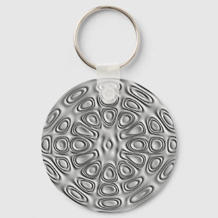 Embossed Look Silver Grey Metal Sand Flower Key Ring