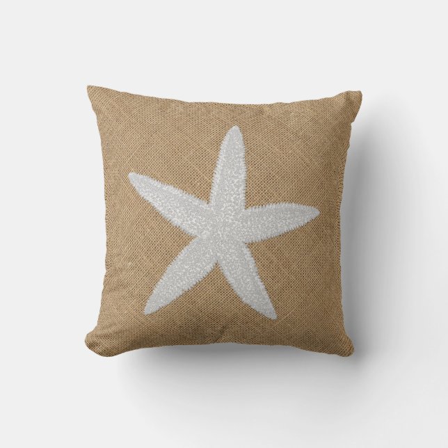 Embossed Look Starfish on Burlap Cushion (Front)