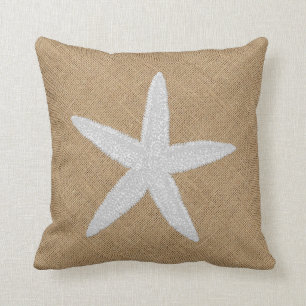 Embossed Look Starfish on Burlap Cushion