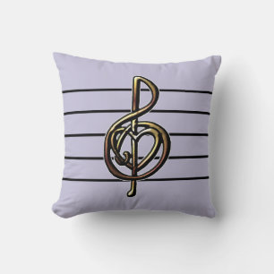Embossed Look Treble Clef and Heart Pastel Purple Cushion