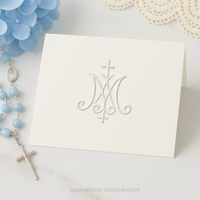 Embossed Marian Monogram Catholic Notecard (Creator Uploaded)