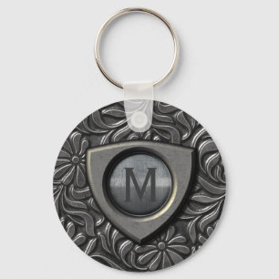Embossed Metal Shield Monogram ID139 Key Ring