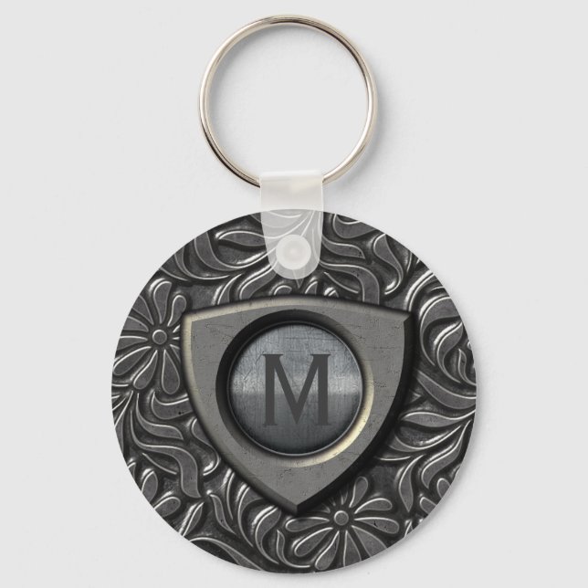 Embossed Metal Shield Monogram ID139 Key Ring (Front)