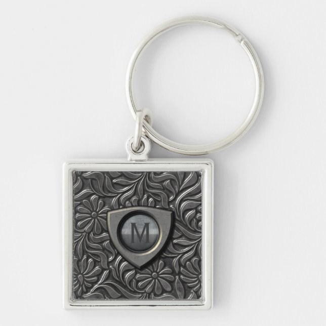 Embossed Metal Shield Monogram ID139 Key Ring (Front)