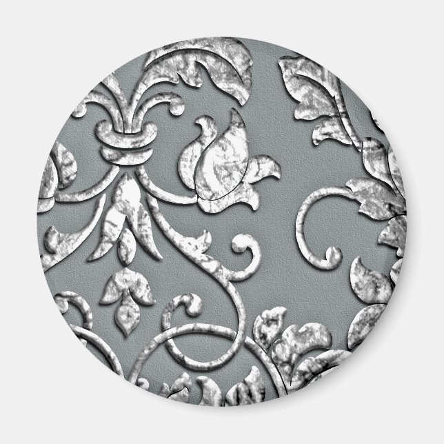 Embossed Metallic Damask Silver Magnet (Front)