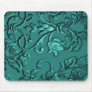 Embossed Metallic Damask, Teal Mouse Pad