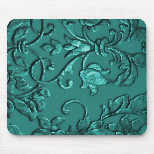 Embossed Metallic Damask, Teal Mouse Pad (Front)