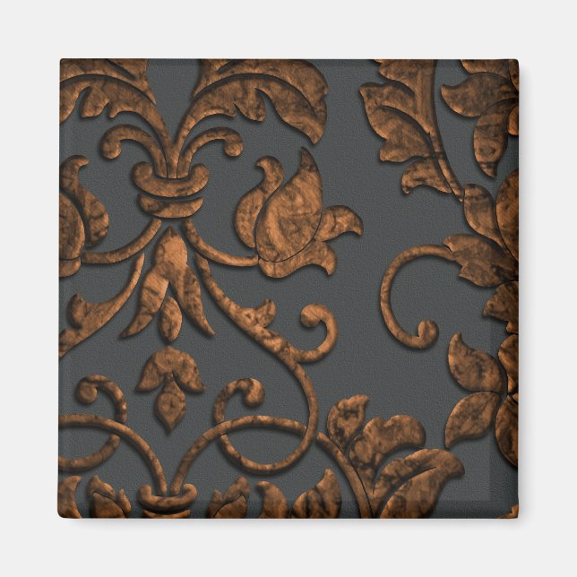 Embossed Metallic Look Damask, Copper Magnet (Front)