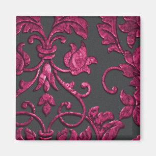 Embossed Metallic Look Damask, Magenta Magnet