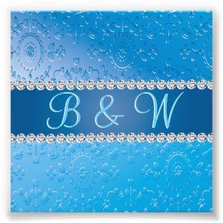 Embossed Monogram Blue Flower Photo Print