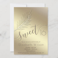 Embossed palm minimalist gold script sweet 16