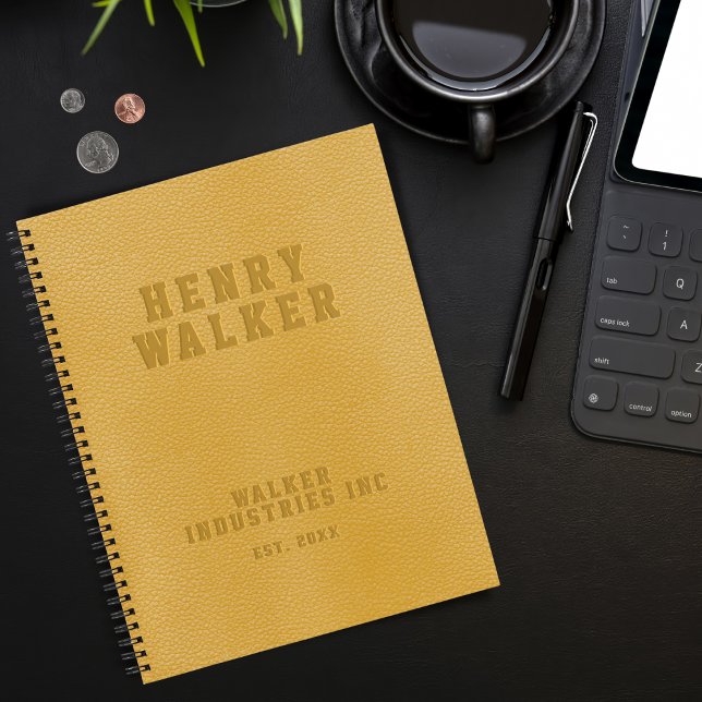 Embossed Personalised Gold Yellow Vegan Leather  N Notebook (Creator Uploaded)