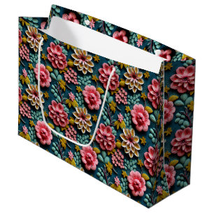 Embossed Pink Florals Large Gift Bag