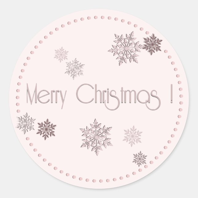 Embossed Pink Merry Christmas Snowflakes Dotted  Classic Round Sticker (Front)