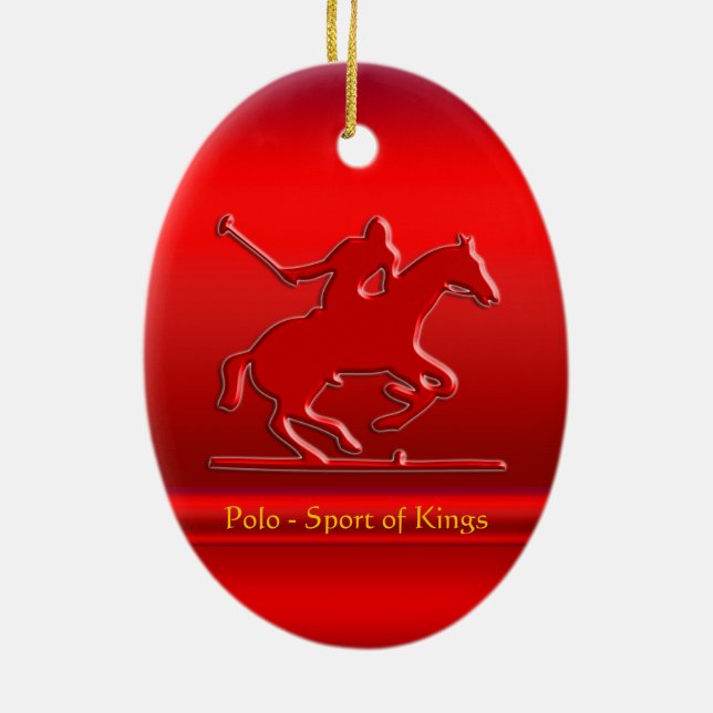 Embossed Polo Pony and Rider, red chrome-look Ceramic Ornament (Back)