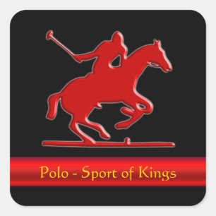 Embossed Polo Pony and Rider, red chrome-look Square Sticker