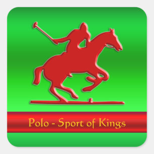 Embossed Polo Pony and Rider, red chrome-look Square Sticker