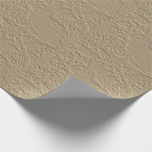 Embossed Rabbit Brown Paper Bird Floral Gift Wrap (Corner)