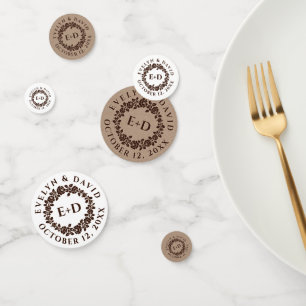 Embossed rose wreath on rustic kraft paper wedding confetti
