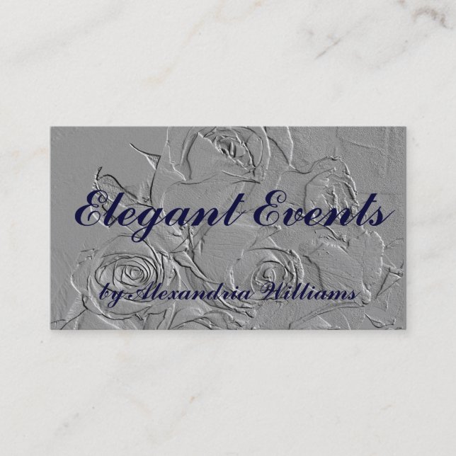 "Embossed Roses in Grey" Business Card (Front)