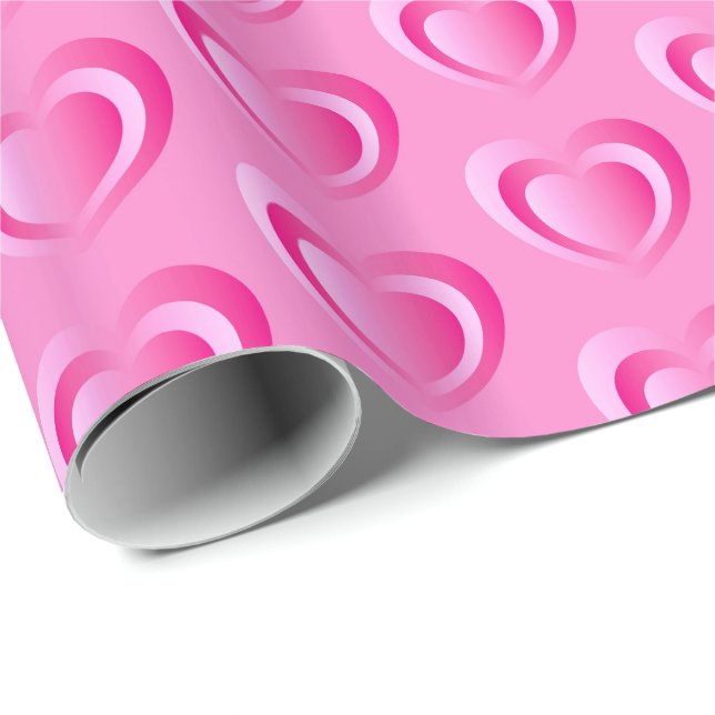 Embossed satin heart - rose pink wrapping paper (Roll Corner)