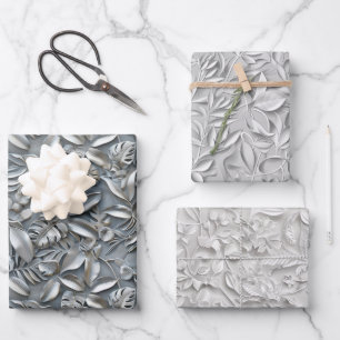 Embossed Shades of Silver Grey Wrapping Paper Sheet