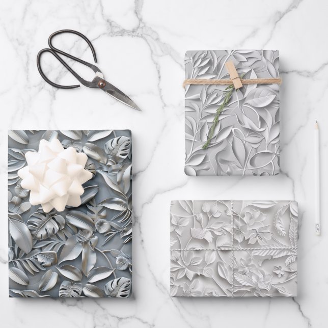 Embossed Shades of Silver Grey Wrapping Paper Sheet (Front)