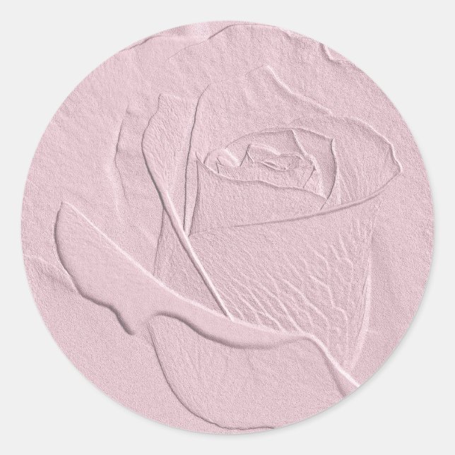 Embossed Soft Pink Rose Classic Round Sticker (Front)